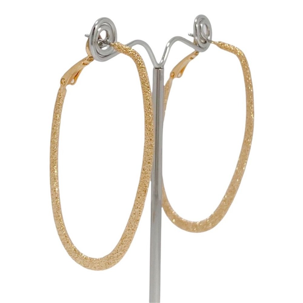 Gold Oval Texture Hoop Earrings